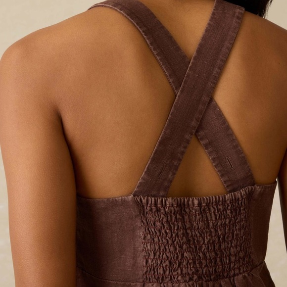 Faherty Cocoa Brown August Linen Mini Dress, Medium - Picture 4 of 15